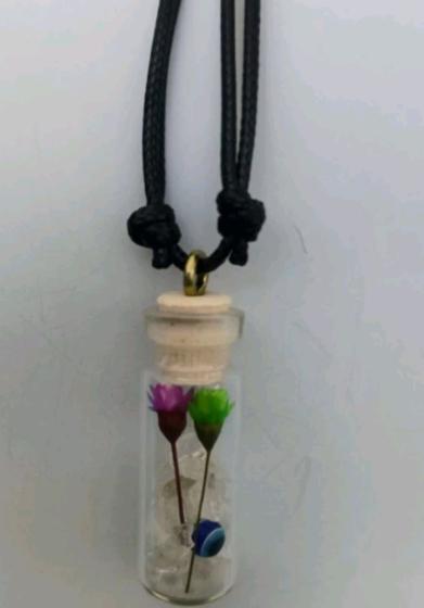 Imagem de Colar com Pingente Garrafinha Flores e Olho Grego com Pedrinhas Cristalinas