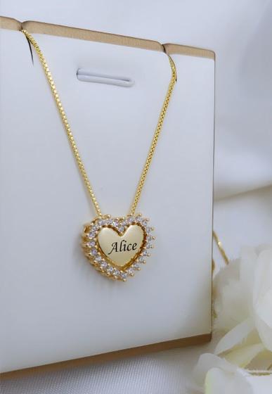 Imagem de Colar Coração Personalizado Banhado a Ouro Com Aro Zircônias