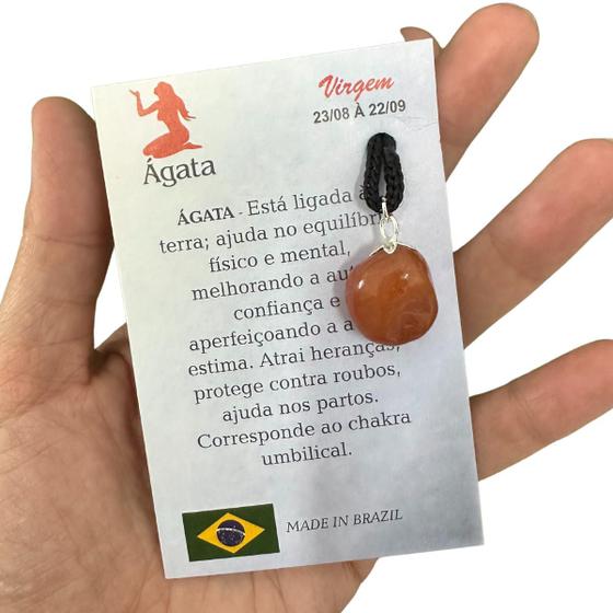 Imagem de Colar Cordão Amuleto Proteção Signo Virgem Pedra Ágata