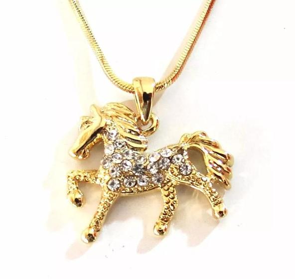 Imagem de Colar Cordão Cavalo Strass Country Folheado 18k