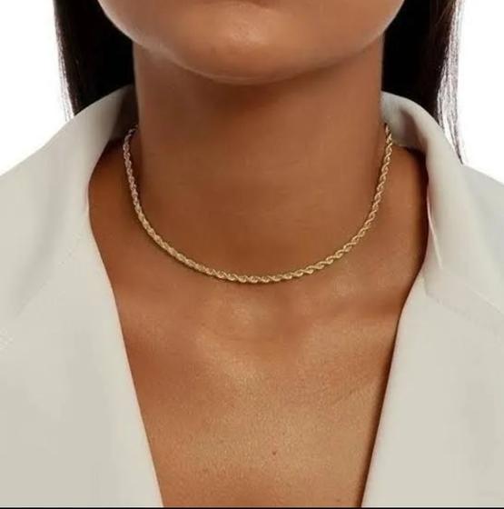 Colar Cordão Feminino elos Baiano Torcido Folheado Ouro 18k  / Choker Gargantilha Prata/ Dourado Tendência Moda
