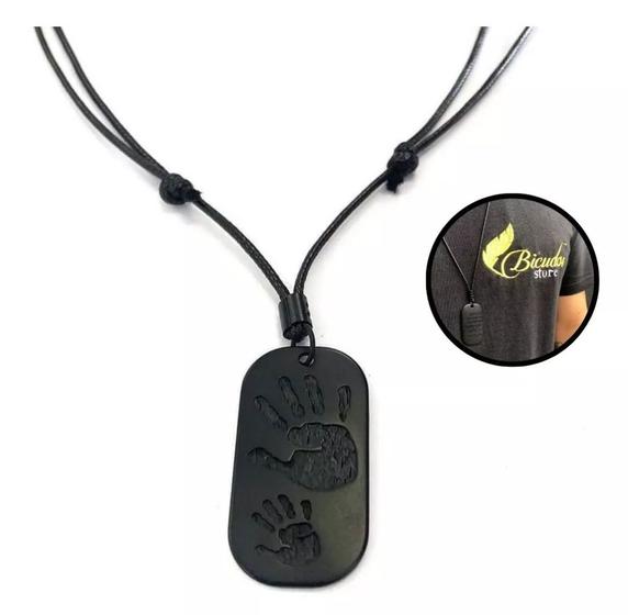 Imagem de Colar Cordão Fio de Couro com Pingente Placa Mãos Pai e Filho /Gargantilha Masculino e Feminino Regulavel Preto