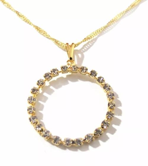 Imagem de Colar Cordão Gargantilha Circulo Strass Folheado