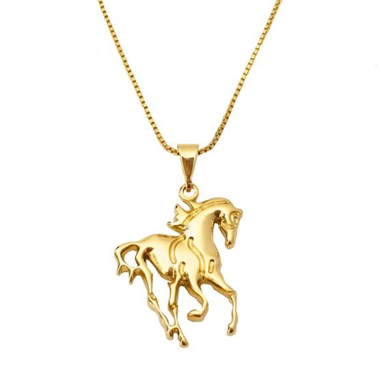 Imagem de Colar Cordão Masculino 60 cm Dourado Pingente Cavalo Cowboy Rodeio Banhada a Ouro 18 k