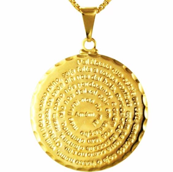 Imagem de Colar Cordão Medalha Oração Pai Nosso Folheado 18k