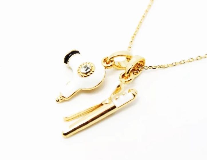 Imagem de Colar Cordão Secador Chapinha Branco Folheado Ouro 18k