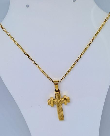 Imagem de Colar Corrente Masculino com Pingente Cruz Crucifixo Oração Pai Nosso Aço Inoxidável 316L  70cm