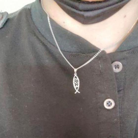 Imagem de colar corrente peixe cristão escrito jesus cristo Aço Cirúrgico banhado gargantilha