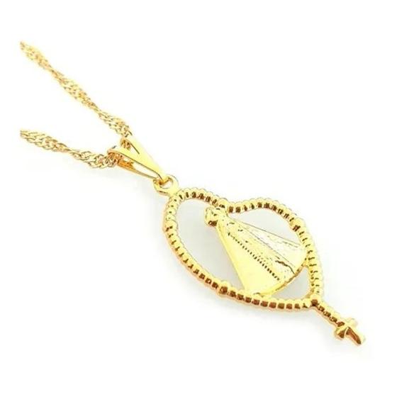 Imagem de colar Corrente Pingente Nossa Senhora Aparecida Terço Folheado dourado feminino gargantilha folheado