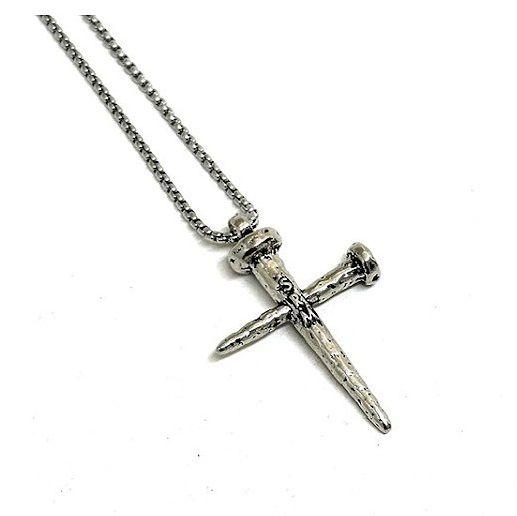 Imagem de Colar Crucifixo Cruz PRATA  Pingente em Metal Zamac Crucifixo Aço Premium - 70cm - COR08