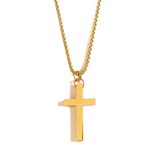 Imagem de Colar crucifixo dourado aço inoxidável banhado ouro 18k