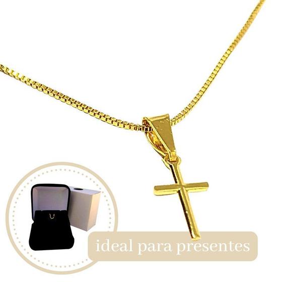 Imagem de Colar Crucifixo Feminino Pequeno Banhado Ouro 18k Semijoia