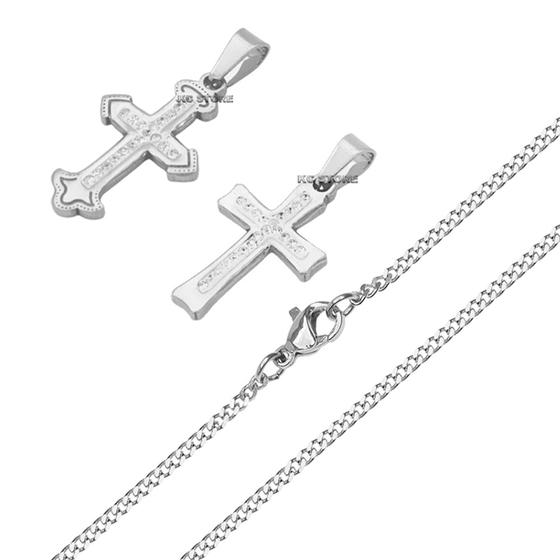 Imagem de Colar de cruz crucifixo prata cravejado ponto de luz strass masculino feminino 45cm 60cm 70CM