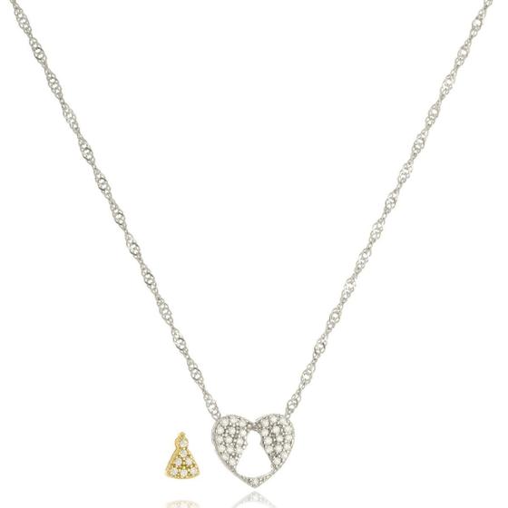 Imagem de Colar de Nossa Senhora com Coração em Ouro Branco 18k - 45cm