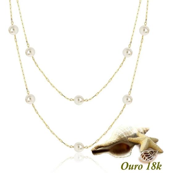 Imagem de Colar De Pérolas 5mm Ouro 18k Pérolas Naturais - 50cm