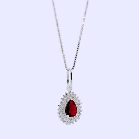 Imagem de Colar de Prata Coleção Queens Cristal Rubi 5x7 e Zircônias Brancas 45cm