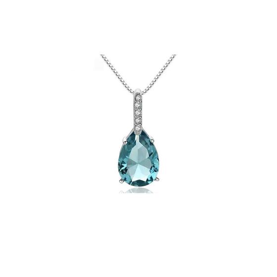 Imagem de Colar de prata om pingente gota com cristal azul aquamarine e zirconias brancas