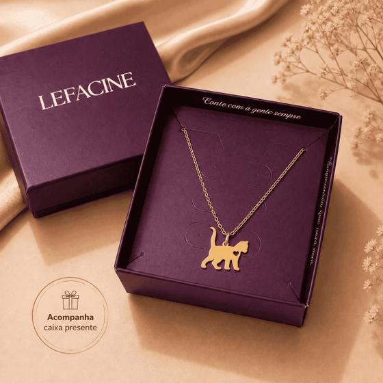 Colar Delicado Gato Ouro 18K Hipoalergênico 40+5cm Semijoia Feminina Pet Lover