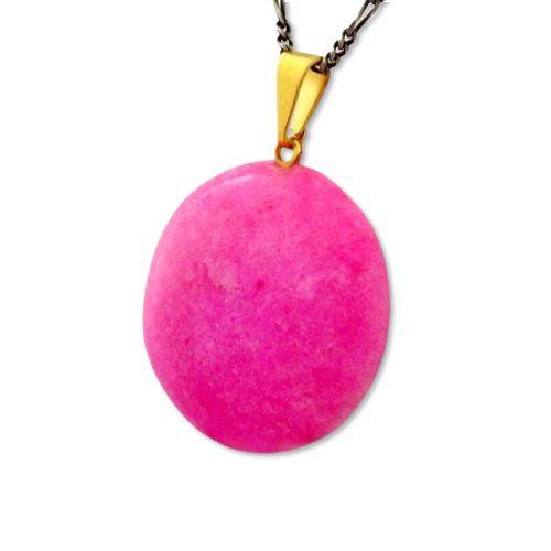 Imagem de Colar Disco Liso Amazonita Pink Pedra Natural Pino Dourado