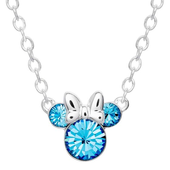 Imagem de Colar Disney Minnie Mouse com Pedra de Nascimento - Dezembro (Azul Safira) - Banhado a Prata