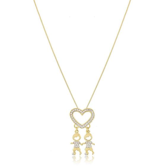 Imagem de Colar dois meninos com micro zircônia banhado a ouro 18k
