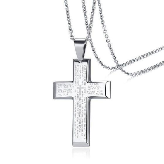 Colar E Pingente Cruz Crucifixo Pai Nosso Em Inglês Aço Inox - Estilo ...