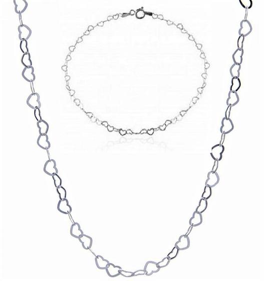 Imagem de Colar E Pulseira Feminino Choker 50cm Prata 925 Coração R346