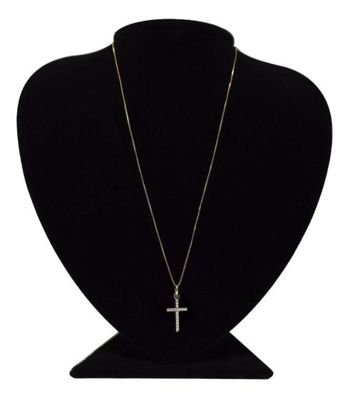 Imagem de Colar em Prata Banhado Ouro Veneziano 50cm Cruz Cravejada