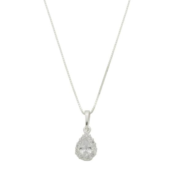 Imagem de Colar Feminino 50cm Prata 925 Ponto De Luz Gota Zirconia