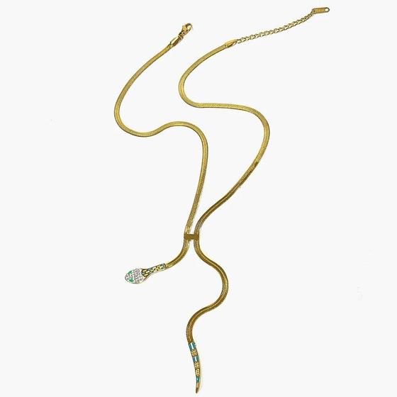 Imagem de Colar Feminino Com Borla E Corrente De Cobra Banhado a Ouro Com Strass Transparente À Prova D'água