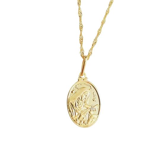 Imagem de Colar Feminino com Pingente Santa Rita Oval Folheado a Ouro 18K 50cm 