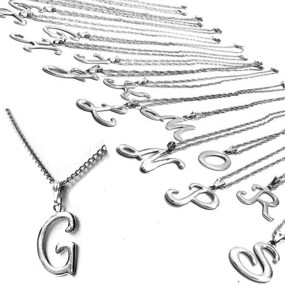 Imagem de Colar feminino corrente de Letras em Aço Inox gargantilha prata Letra Inicial do seu Nome Alfabeto