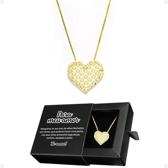Imagem de Colar feminino dourado aço + pingente amor coração moda social presente edição limitada casual