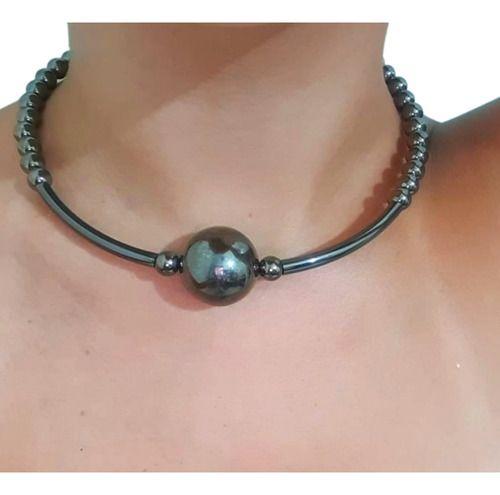 Imagem de Colar Feminino Gargantilha Choker Pingente C/ Contas Grafite