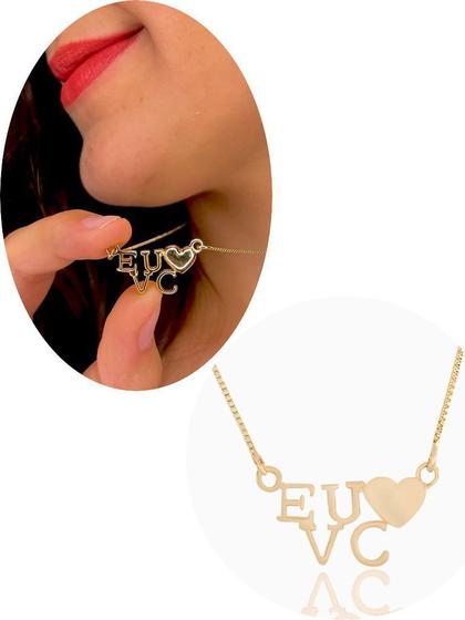 Imagem de Colar Feminino Pingente Eu amo você Banhado Ouro 18k Mulher