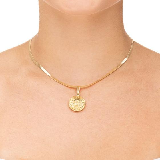 Colar Feminino Relicário Pingente Mandala Banhado a Ouro 18K