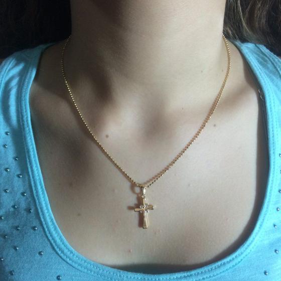 Imagem de  Colar Folheado Em Ouro 18k C/ Crucifixo Pedras