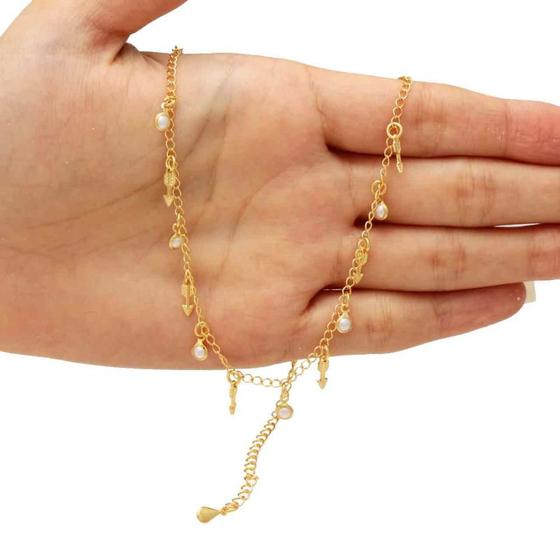 Imagem de Colar Gargantilha Choker com Pérolas e Flechas SoftJoias Folheado em Ouro 18K