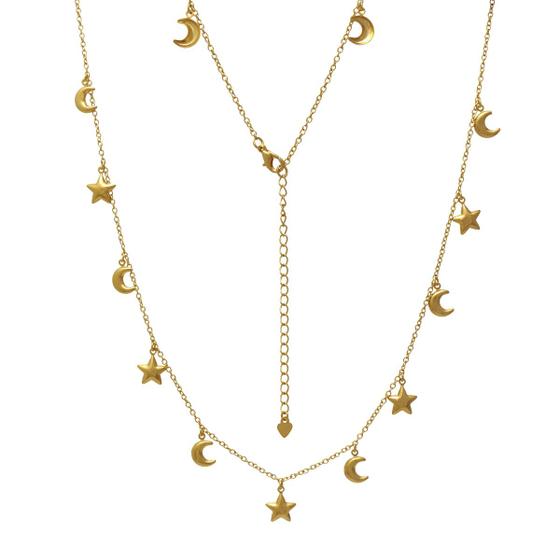 Imagem de Colar Gargantilha com Pingentes de Estrela e Meia Lua Folheado em Ouro 18K Softjoias 