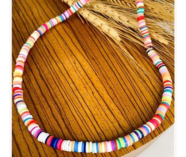 Imagem de Colar Gargantilha Feminino Masculino Miçangas Disquinhos Disco de Borracha Tendência Moda Verão Branco Preto