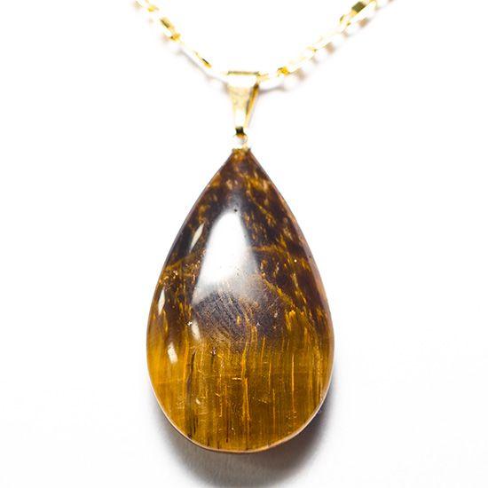 Imagem de Colar Gota Olho de Tigre Pedra Natural Montagem Pino Dourado