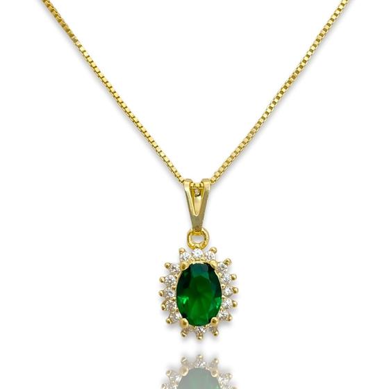 Imagem de Colar Gota Verde Esmeralda Zircônias Cravejadas Banhado a Ouro 18K