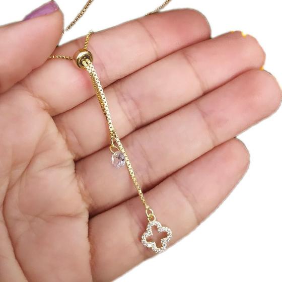 Imagem de Colar Gravatinha Zirconia Folheado Dourado Pedra Zirconia