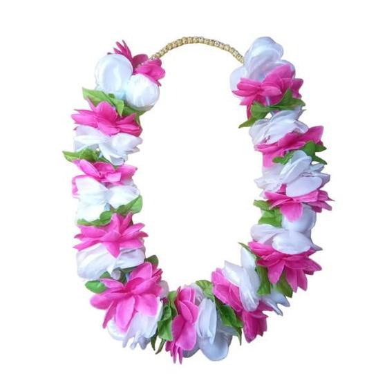 Imagem de Colar Havaiano Tecido Flores Pink  e Brancas