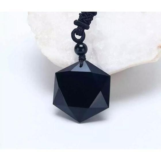 Imagem de Colar Hexagrama Pedra Obsidiana Negra Estrela Hexagonal