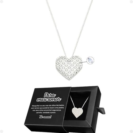 Imagem de Colar inoxidável feminino + pingente coração amor strass + caixa casual Qualidade Premium presente