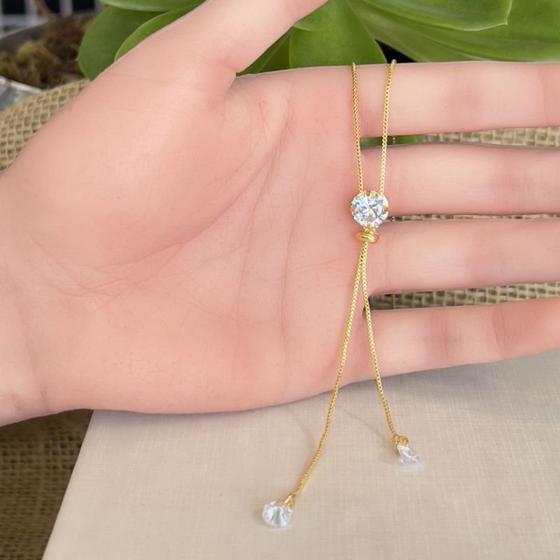Imagem de Colar Longo Gravata com Zircônia banhado a ouro