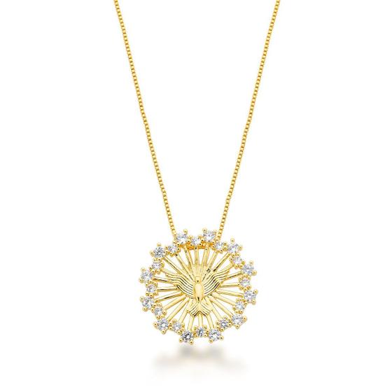 Imagem de Colar Mandala Espirito Santo Zirconias Cristais Banhado Ouro 18k