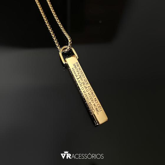 Imagem de Colar Masculino Cordão Oração Pai nosso Dourado Corrente Aço Inox 65cm/ Presente masculino