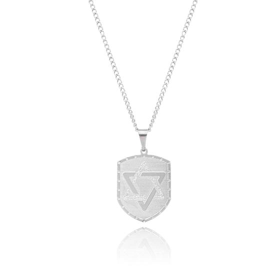 Imagem de Colar Masculino Em Aço Inox medalha Pentagrama Estrela de Davi prata não escurece prata